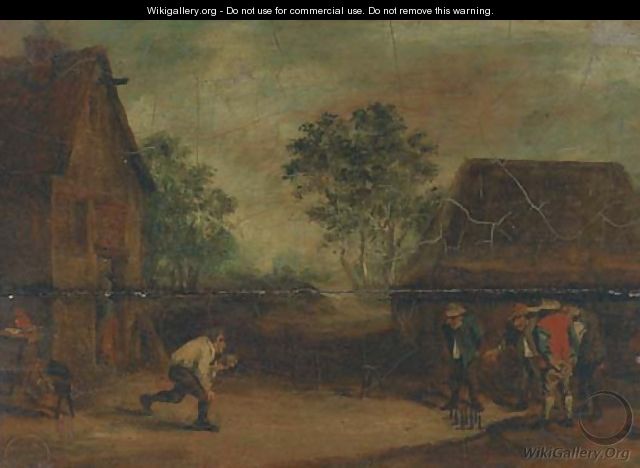 Peasants playing skittles outside an inn - (after) David The Younger Teniers