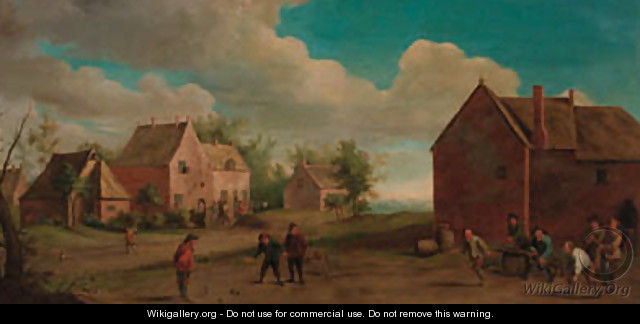 Peasants playing skittles in a village - (after) David The Younger Teniers