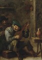 Peasants making music in an interior, with a roemer of wine on a stool - (after) David The Younger Teniers
