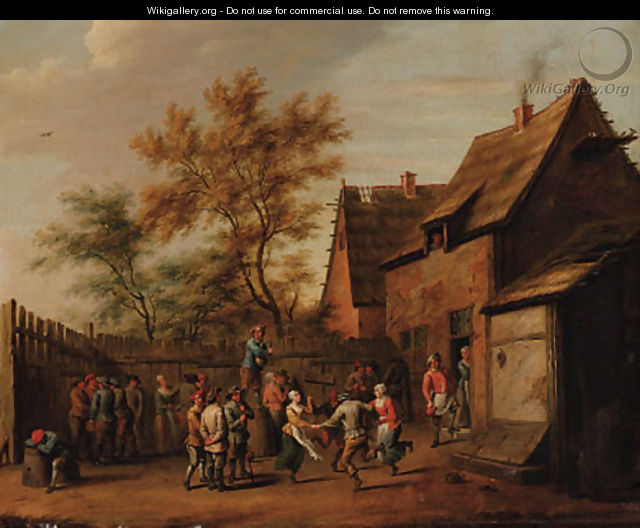 Peasants making merry in the courtyard of an inn - (after) David The Younger Teniers