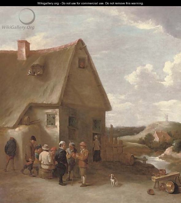 Peasants conversing by a cottage - (after) David The Younger Teniers