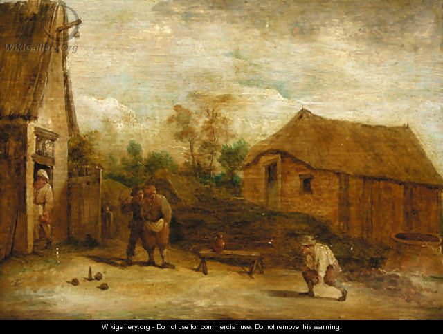 Figures playing skittles before a cottage - (after) David The Younger Teniers