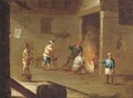 Figures in an interior smoking and drinking by a fire, with another figure playing the doodle-sack - (after) David The Younger Teniers