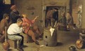 Boors smoking and drinking in an interior - (after) David The Younger Teniers