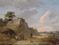 An extensive dune landscape with travellers resting on a track - (after) David The Younger Teniers