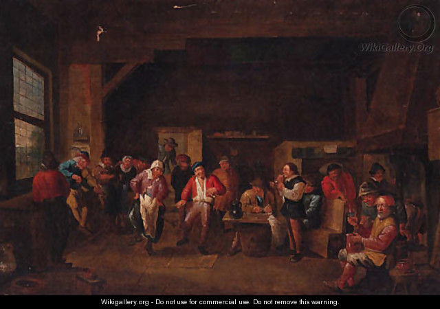 A village dance in an interior - (after) David The Younger Teniers