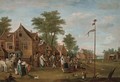A river landscape with peasants merry-making outside an inn - (after) David The Younger Teniers
