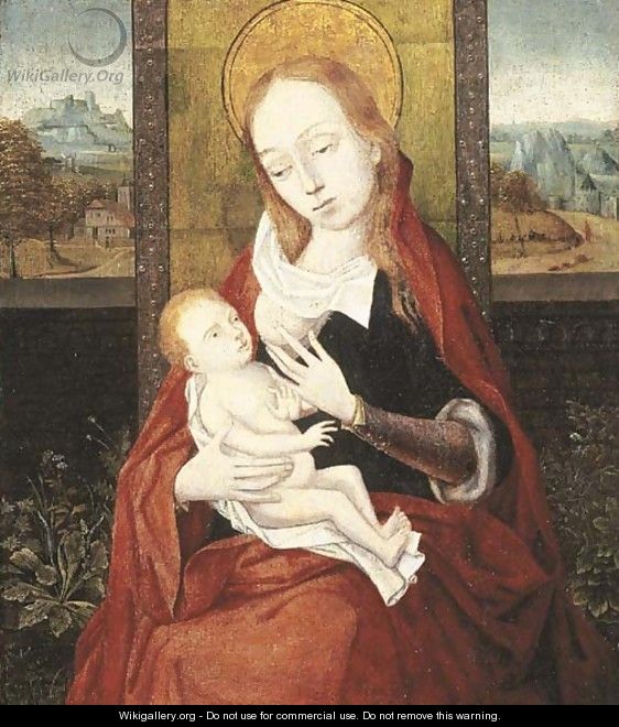 The Virgin and Child, a landscape beyond - (after) Dieric The Elder Bouts