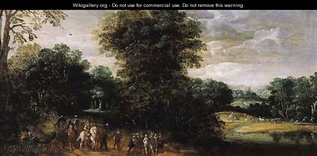 Cavalrymen and infantry escorting a prisoner on a country road - (after) Esaias Van De Velde