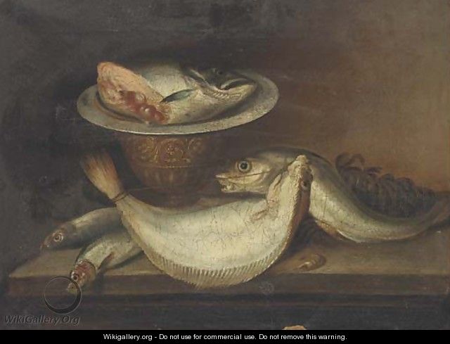 Still life of fish on a table - (after) Elena Recco