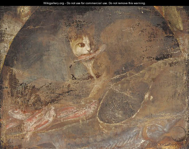 A cat stealing a fish from an upturned basket - (after) Elena Recco