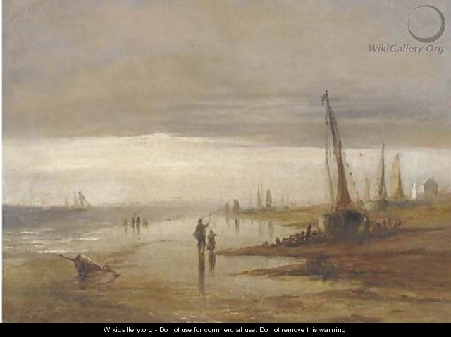 Figures on a beach, low tide - (after) Edward William Cooke