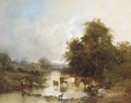 Cattle watering at the stepping stones - (after) Edward Charles Williams