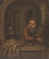 A boy with a birdcage at a casement - (after) Dominicus Van Tol
