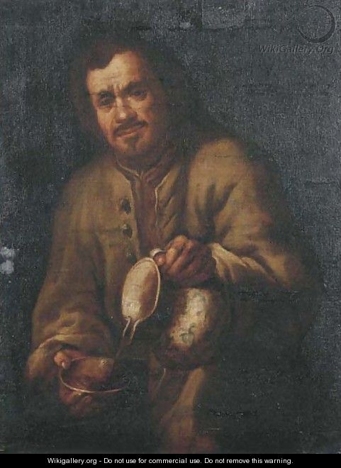 A man pouring wine into a drinking bowl - (after) Bernhard Keil