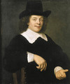 Portrait of a gentleman, seated half length, wearing black costume with lace collar and cuffs and black hat - (after) Bartholomeus Van Der Helst