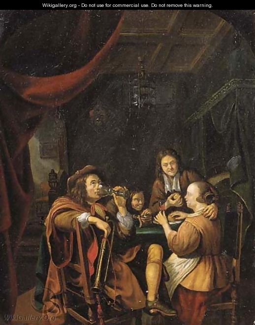Officers drinking at table in a brothel - (after) Caspar Netscher