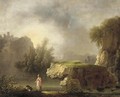 A rocky river landscape with classical figures in the foreground - (after) Carlo Bonavia