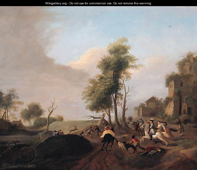 A stag hunt - (after) Carel Van Falens Or Valens