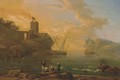 A Mediterranean coastal inlet with fisherman in the foreground - (after) Claude-Joseph Vernet