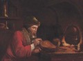 An alchemist by a stove in an interior - (after) Christopher Paudiss