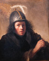 A youth, half length, wearing a helmet and holding a sword - (after) Christoph Paudiss