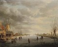 Figures on a frozen canal - (after) Charles Leickert