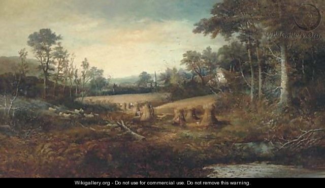 Hay making, with church in the distance - (after) Charles Leaver