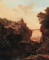 An extensive landscape with a clifftop town over a gorge; and An extensive landscape with figures resting by classical ruins - (after) Cornelis Van Poelenburch