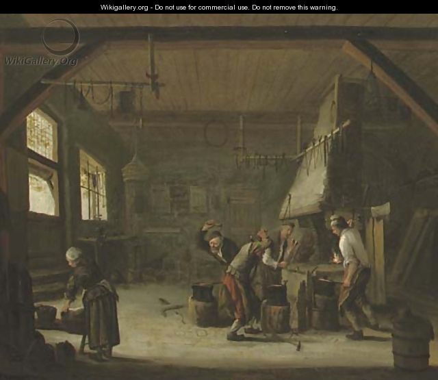 Blacksmiths in their workshop - (after) Cornelis (Pietersz.) Bega