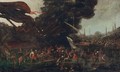 A naval battle between Turks and Christians - (after) Cornelis De Wael