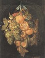 Oranges, grapes, cherries, a fig and other fruit hanging in a niche - (after) Cornelis De Heem