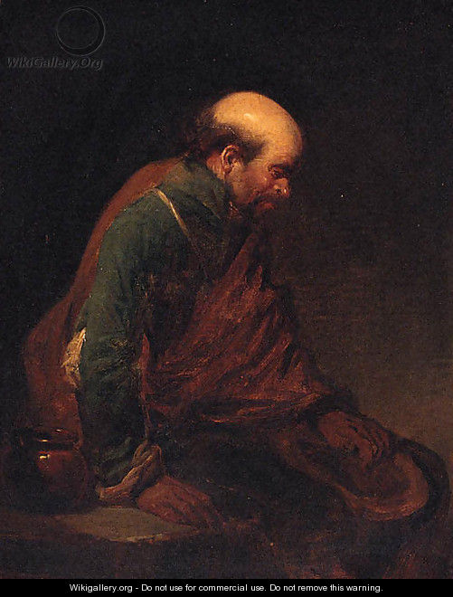 An old man leaning against a table - (after) Cornelis (Pietersz.) Bega