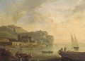 A Mediterranean coastal inlet with fisherfolk in a boat - (after) Claude-Joseph Vernet