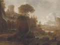 Figures by a waterfall in a classical landscape - (after) Claude Lorrain (Gellee)