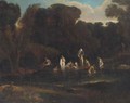A landscape with Nymphs bathing at a wooded pool - (after) Albert Meyering