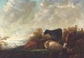 Cattle at rest by a river, drovers beyond - (after) Aelbert Cuyp