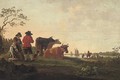 A river landscape with a drover, his cattle and other figures - (after) Aelbert Cuyp
