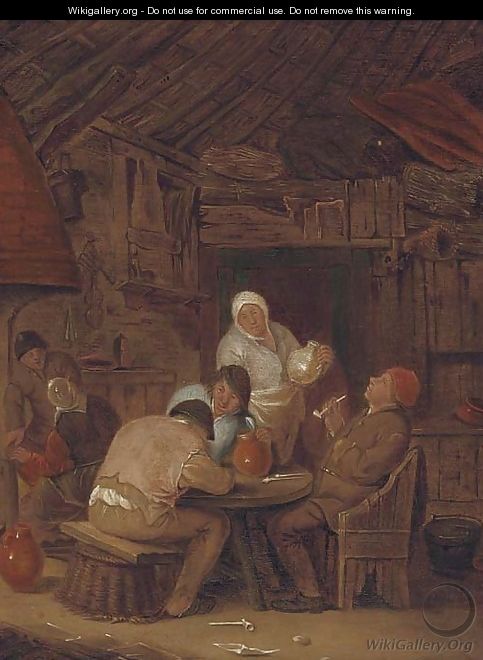 Peasants smoking and drinking in a tavern - (after) Adriaen Jansz. Van Ostade