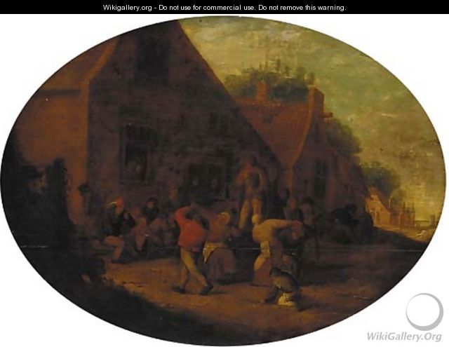 Peasants carousing in a village - (after) Adriaen Jansz. Van Ostade