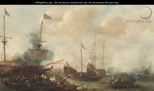 A naval engagement between Turks and Christians - (after) Andries Van Eertvelt