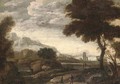 An extensive river landscape with travellers on a path - (after) Andrea Locatelli