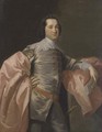 Portrait of gentleman, three-quarter-length, in a grey jacket and pink wrap - (after) Allan Ramsay