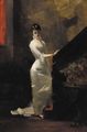 A lady in a white dress at the foot of the stairs - (after) Alfred Stevens