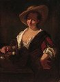 A peasant woman with a basket of fruit - (after) Jean-Alexis Grimou