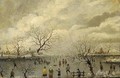 Figures skating in a winter landscape - (after) Antoni Verstralen (van Stralen)