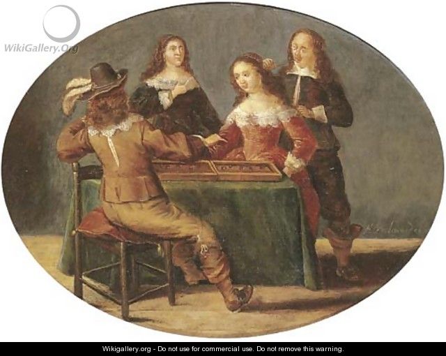 Elegant company playing tric-trac in an interior - (after) Anthonie Palamedesz. (Stevaerts, Stevens)