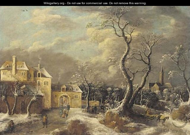 A village in winter - (after) Anthonie Beerstraten