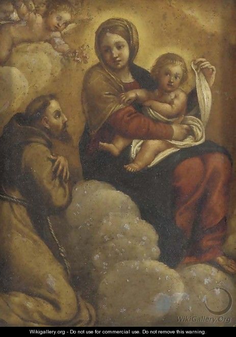 The Madonna and Child in Glory with Saint Francis of Assisi - (after) Annibale Carracci