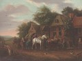 A wooded landscape with travellers at rest by a cottage - (after) Barend Gael Or Gaal